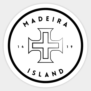 Madeira Island 1419 logo with the Cross of Christ in black & white Sticker